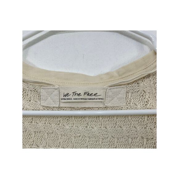 FREE PEOPLE Cream Knit Fringe V-Neck Thiens Hacci Dolman Sleeve Sweater XS - Picture 6 of 7